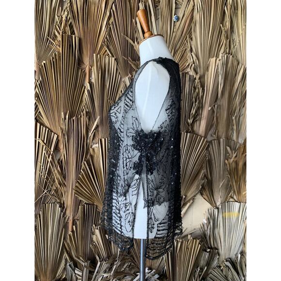 Vintage 1920's Net & Sequin Blouse size Small Antique Metal Sequins Glass Beads - Picture 6 of 9